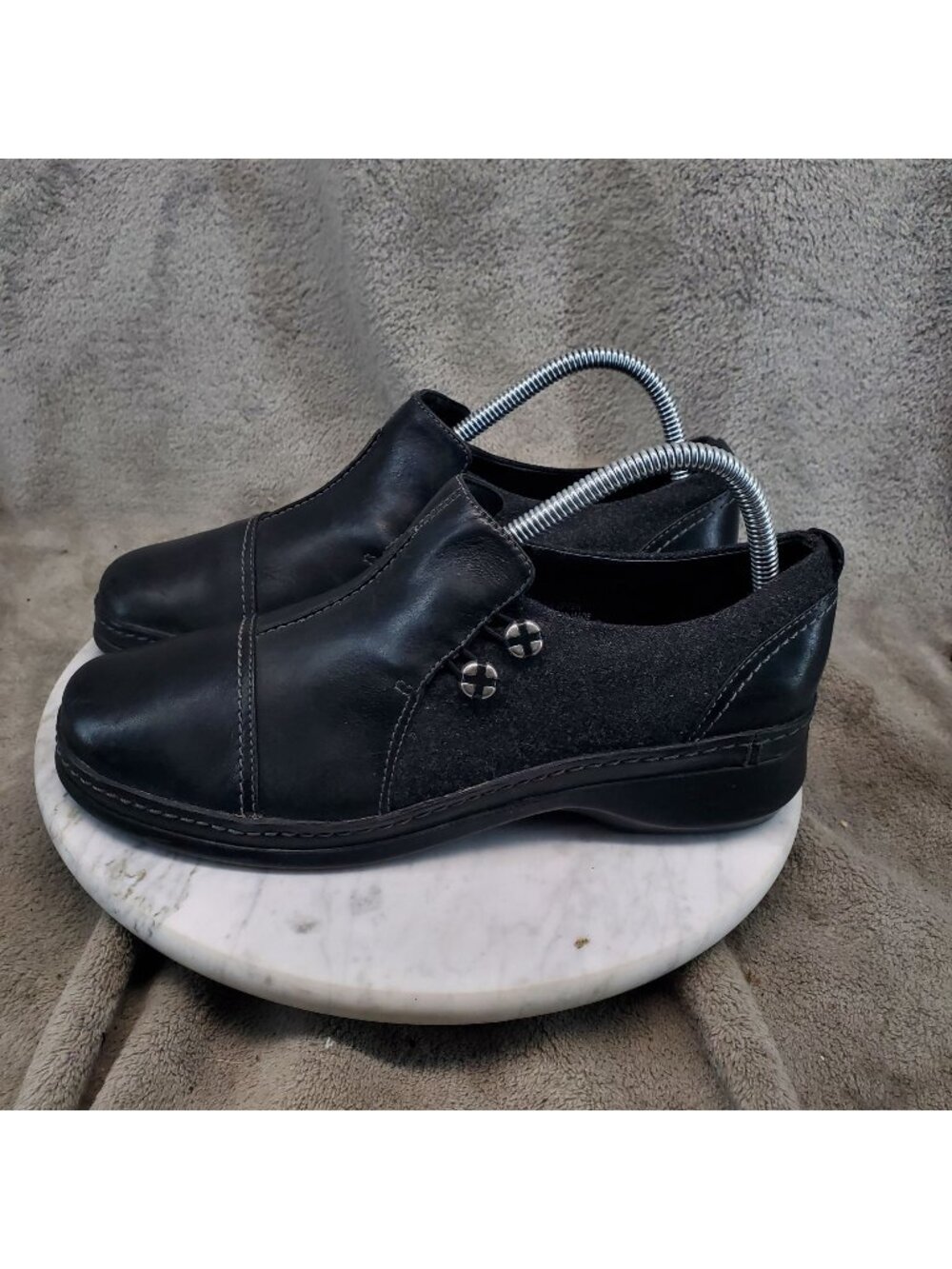Clarks Shoes Womens Size 8 Black Leather Slip On Clogs *Read*